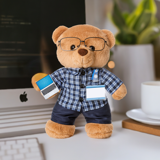 Ours programmeur Profetoy, hauteur 30 cm, lunettes incluses, parfait pour les câlins